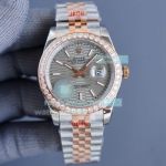 Copy Rolex Datejust Grey Fluted Motif Dial Diamond Bezel Jubilee Band Watch